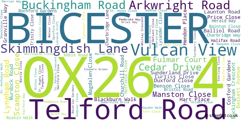 A word cloud for the OX26 4 postcode